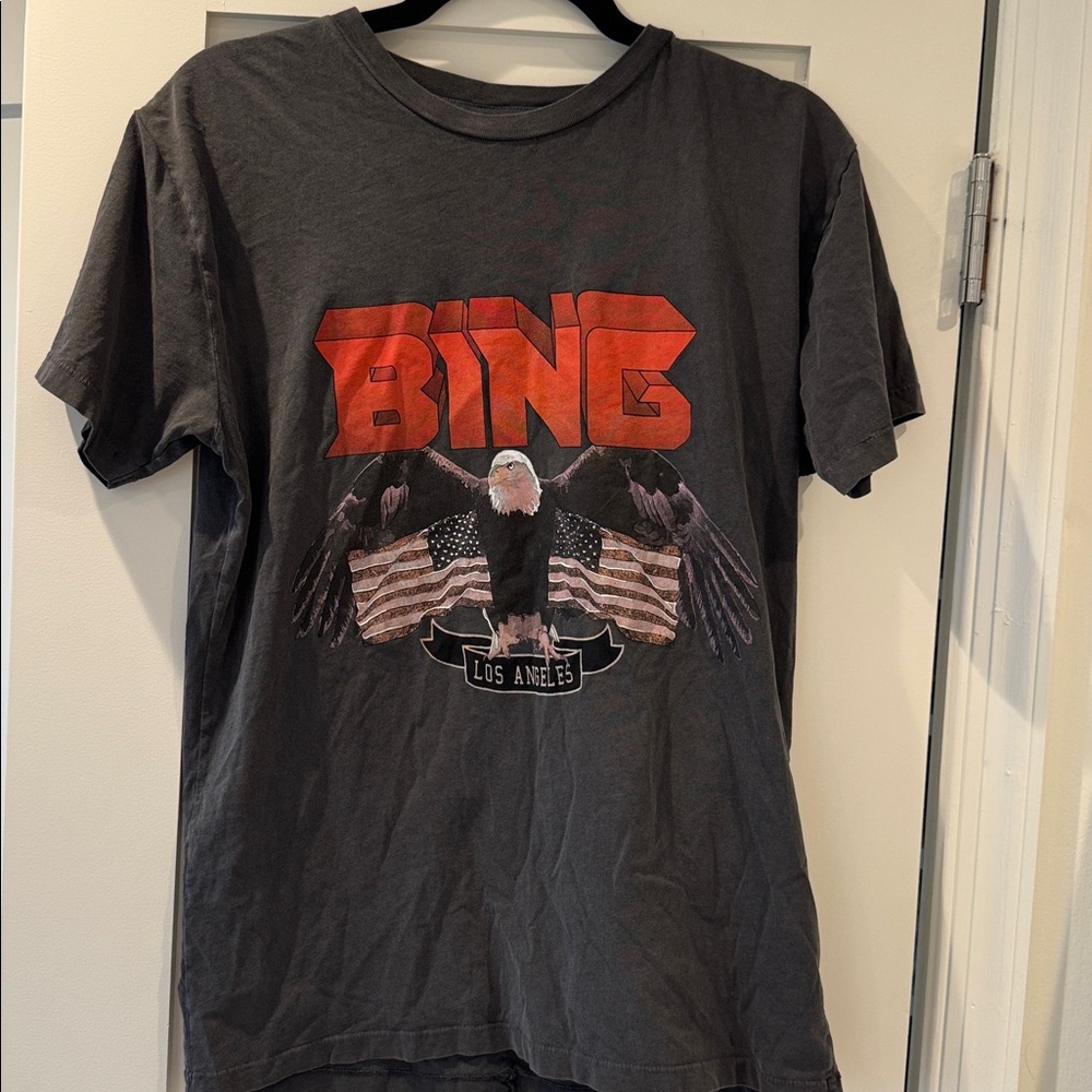 Anine Bing Vintage Bing Tee | Washed Black | Eagle Los Angeles Graphic | Size S